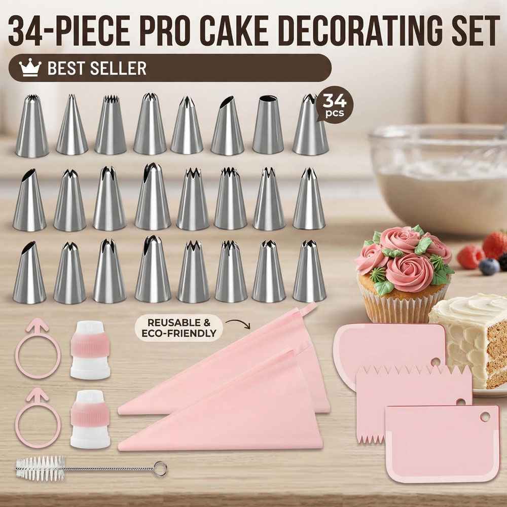 Decorating Tip Set - Conjunto de 34 Bicos de Confeitar