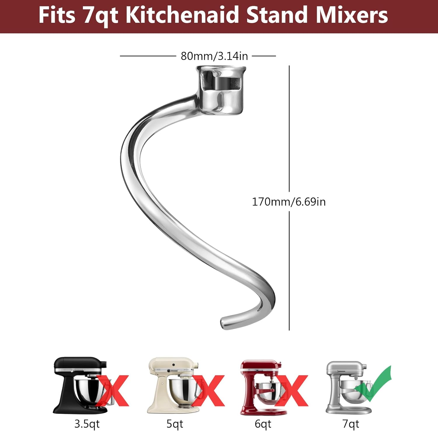 Aço inoxidável Dough Hook Anex - Kitchen Aid Baking Bread avaliação e preço